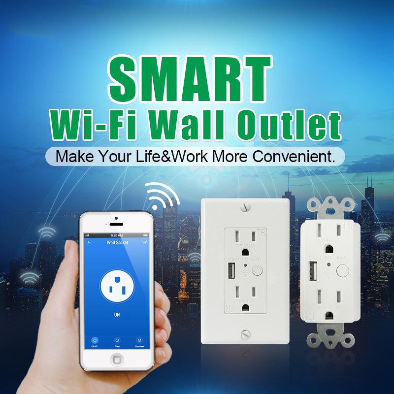 Prise de prise murale USB Wifi intelligente American Standard 125V 15A Sortie USB 2.4A inviolable