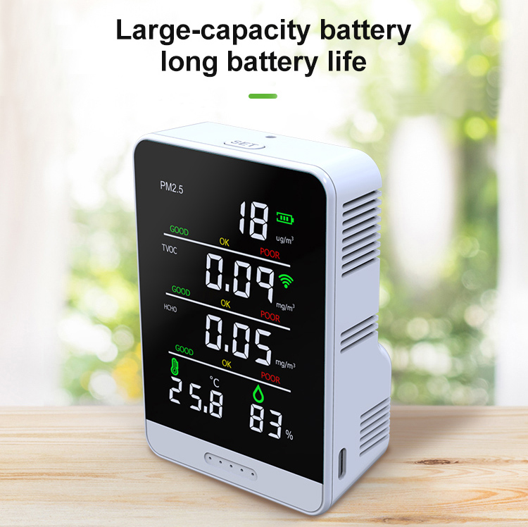 la temperatura e l'umidità desktop del monitor TVOC HCHO PM2.5 monitorare la qualità dell'aria indoor
