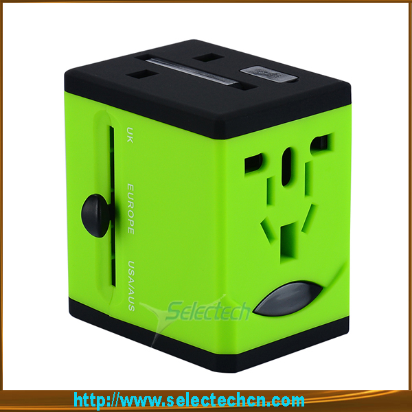 Popular adaptador de viagem com 2 carregador USB Worldwide carregador plug e soquete St-618