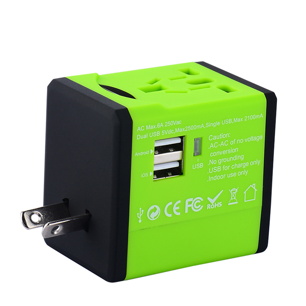 Beliebte Travel Adapter mit 2 USB Ladegerät Worldwide Ladegerät Stecker und Sockel St-618