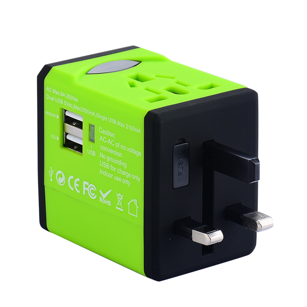 Beliebte Travel Adapter mit 2 USB Ladegerät Worldwide Ladegerät Stecker und Sockel St-618