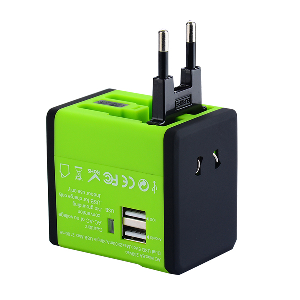 Beliebte Travel Adapter mit 2 USB Ladegerät Worldwide Ladegerät Stecker und Sockel St-618