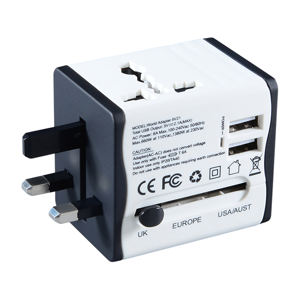 Russie hot vente noir adaptateurs adaptateurs de voyage World Electric plugs avec 2 chargeurs USB
