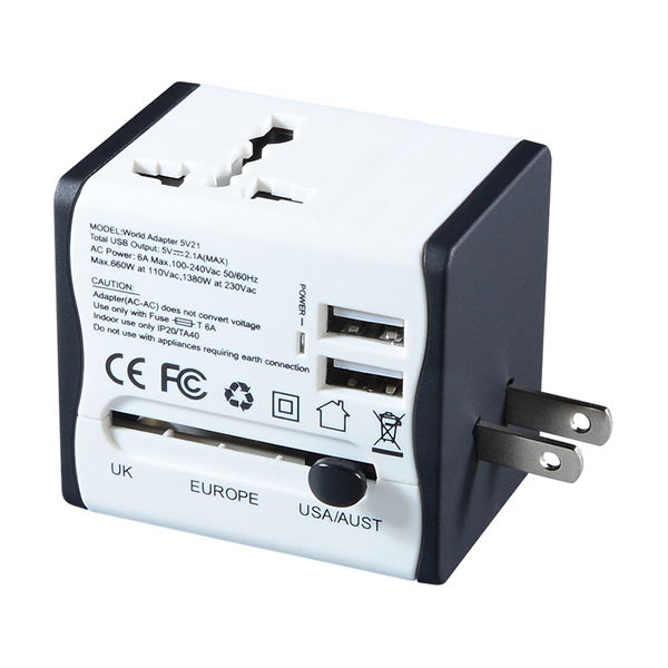 Russie hot vente noir adaptateurs adaptateurs de voyage World Electric plugs avec 2 chargeurs USB