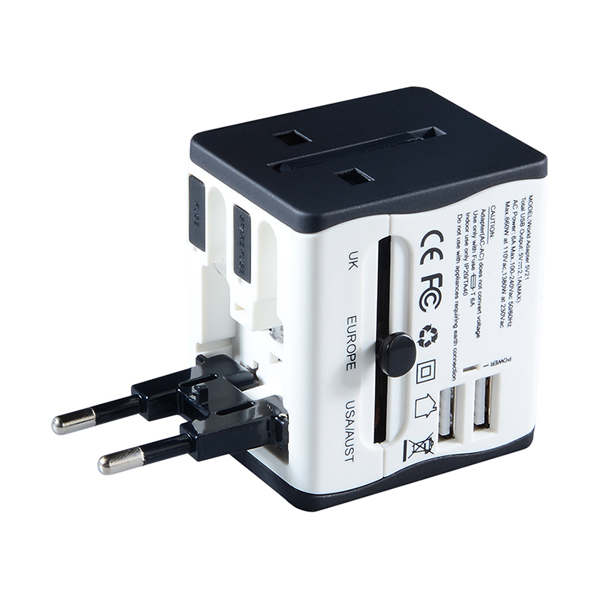 Russie hot vente noir adaptateurs adaptateurs de voyage World Electric plugs avec 2 chargeurs USB