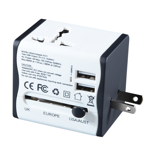 Russie hot vente noir adaptateurs adaptateurs de voyage World Electric plugs avec 2 chargeurs USB