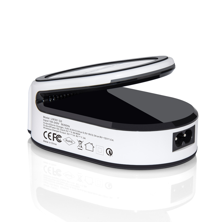 Smart 50W QI 3 in 1 Wireless Schnellladegerät mit QC 3.0 Quick USB Charger