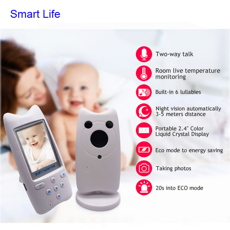 Smart home 2.4GHz wireless 2.4 Inch LCD Display Night Vision Baby Monitor with Taking photo and Temperature Monitoring