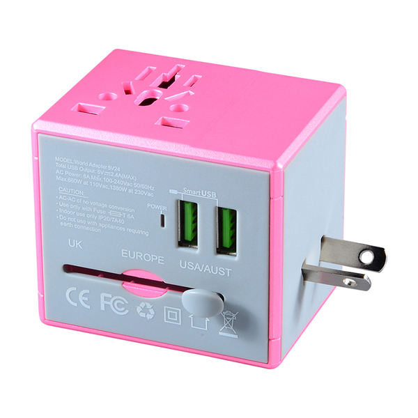USA Europa Hot vendita rosa adattatori di viaggio connettori elettrici adattatore durevole multi USB Adapter