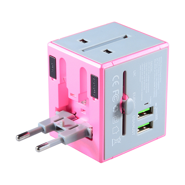 USA Europa Hot vendita rosa adattatori di viaggio connettori elettrici adattatore durevole multi USB Adapter