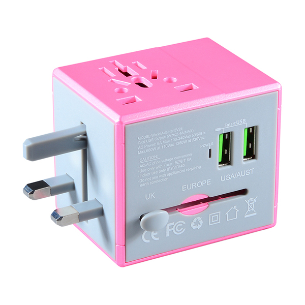 USA Europa Hot vendita rosa adattatori di viaggio connettori elettrici adattatore durevole multi USB Adapter
