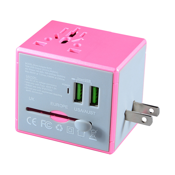 USA Europa Hot vendita rosa adattatori di viaggio connettori elettrici adattatore durevole multi USB Adapter