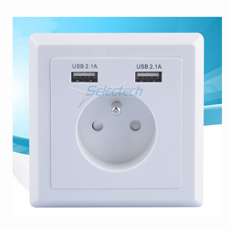 USB-19B Schuko socket 86*86 type French socket Wall plate Dual ports USB Charger