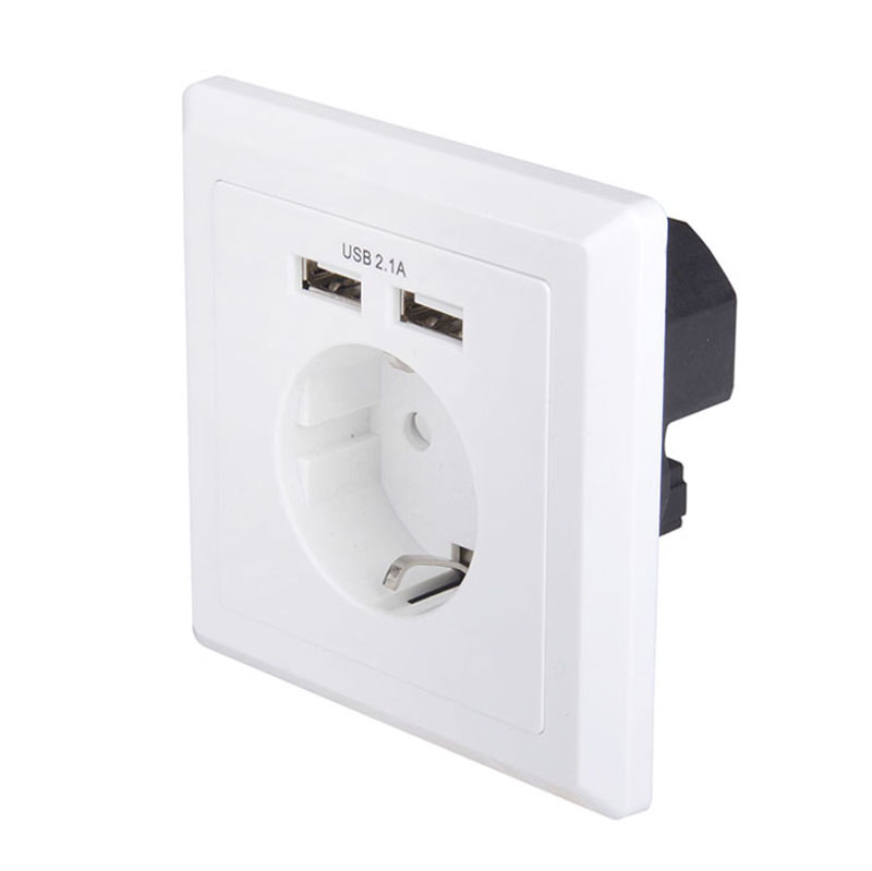 USB-20/20B EU Schuko socket 80*80 type German type Wall plate Dual ports USB Charger