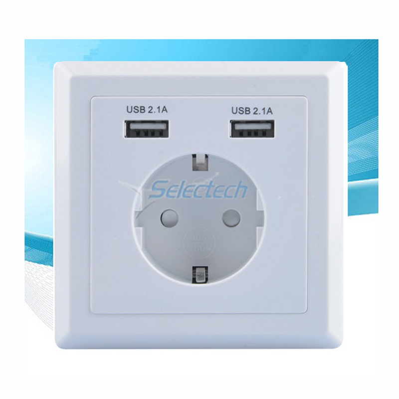 Prise USB Schuko USB-20 / 20B de type 80 * 80 de type allemand Plaque murale Deux ports Chargeur USB