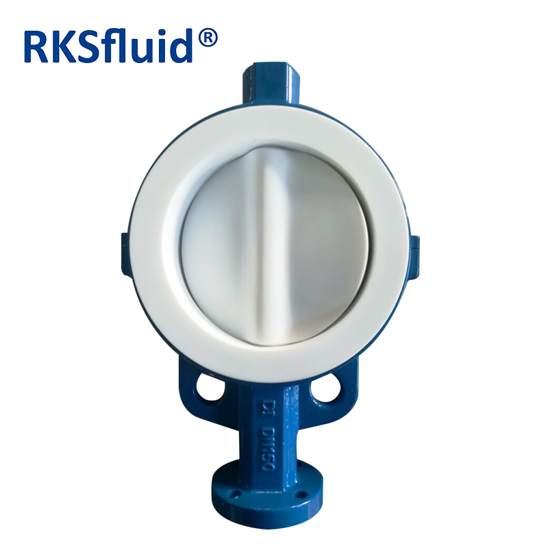 China BS EN Standard DN150 DN250 Ductile Iron Wafer Type PTFE Lined Butterfly Valve PN10 PN16 for Water manufacturer