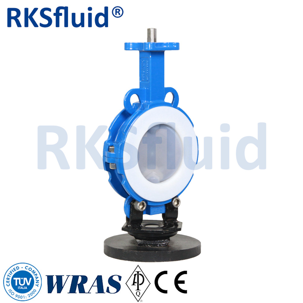 China Chinese Butterfly valve DN100 4IN PTFE griffin PFA wafer lug bare shaft acid