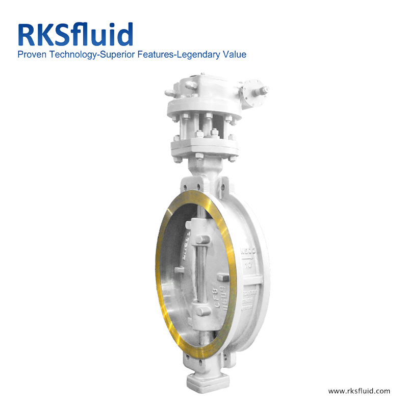 Chinese butterfly valve manufacturer EN593 turbine wafer type carbon steel triple eccentric butterfly valve DN500 PN10