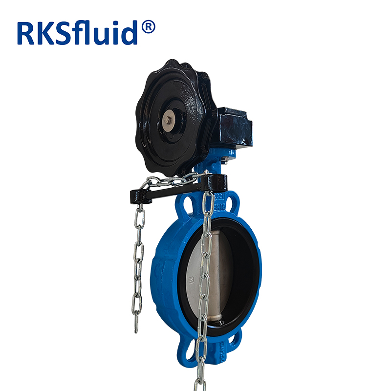 Customized DN150 DN200 PN25 cast ductile iron CF8 wafer type gearbox operated butterfly valve with chain wheel