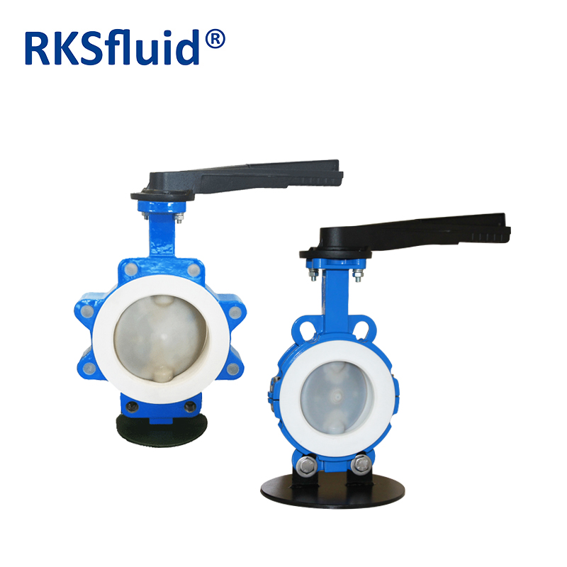 DIN ductile iron lever opreated PTFE lined wafer lug type butterfly valve