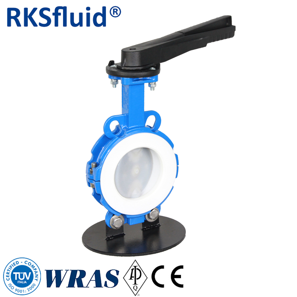 Handles gear box operated PTFE lined PFA coated butterfly valves