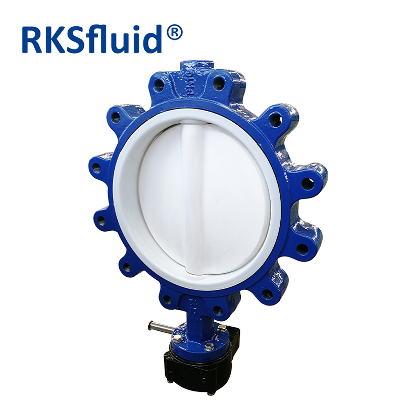 RKSfluid Chinese valve wafer lug type PTFE lined SS CI DI butterfly valve gear
