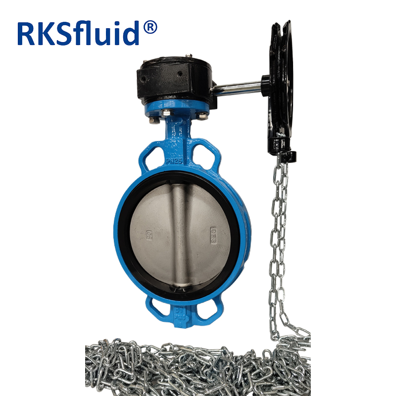 RKSfluid valve DI chain wheel wafer type butterfly valve dn200 customizable