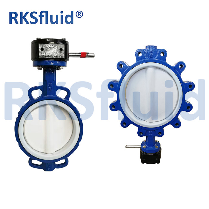 Teflon PTFE/FEP/PFA/EPDM Butterfliy Valve Wafer/Flange/Lug Butterfly Valve CF8 Di Ci 150lb PTFE Strong Acid Ductile Iron Lever Opreated Wafer Lug Butterf Valve
