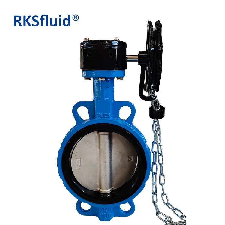 Wafer type Gearbox operated with Chain Wheel Stainless Steel Disc Wafer Butterfly Valves