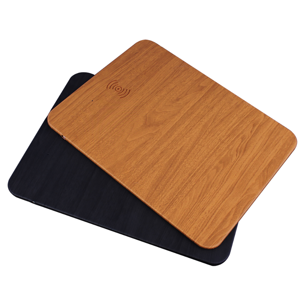 Tapete de rato sem fio rápido do carregador de Qi eco-amigável com superfície personalizada do plutônio da cor de madeira para todos os dispositivos compatíveis com Qi (MH-D82)