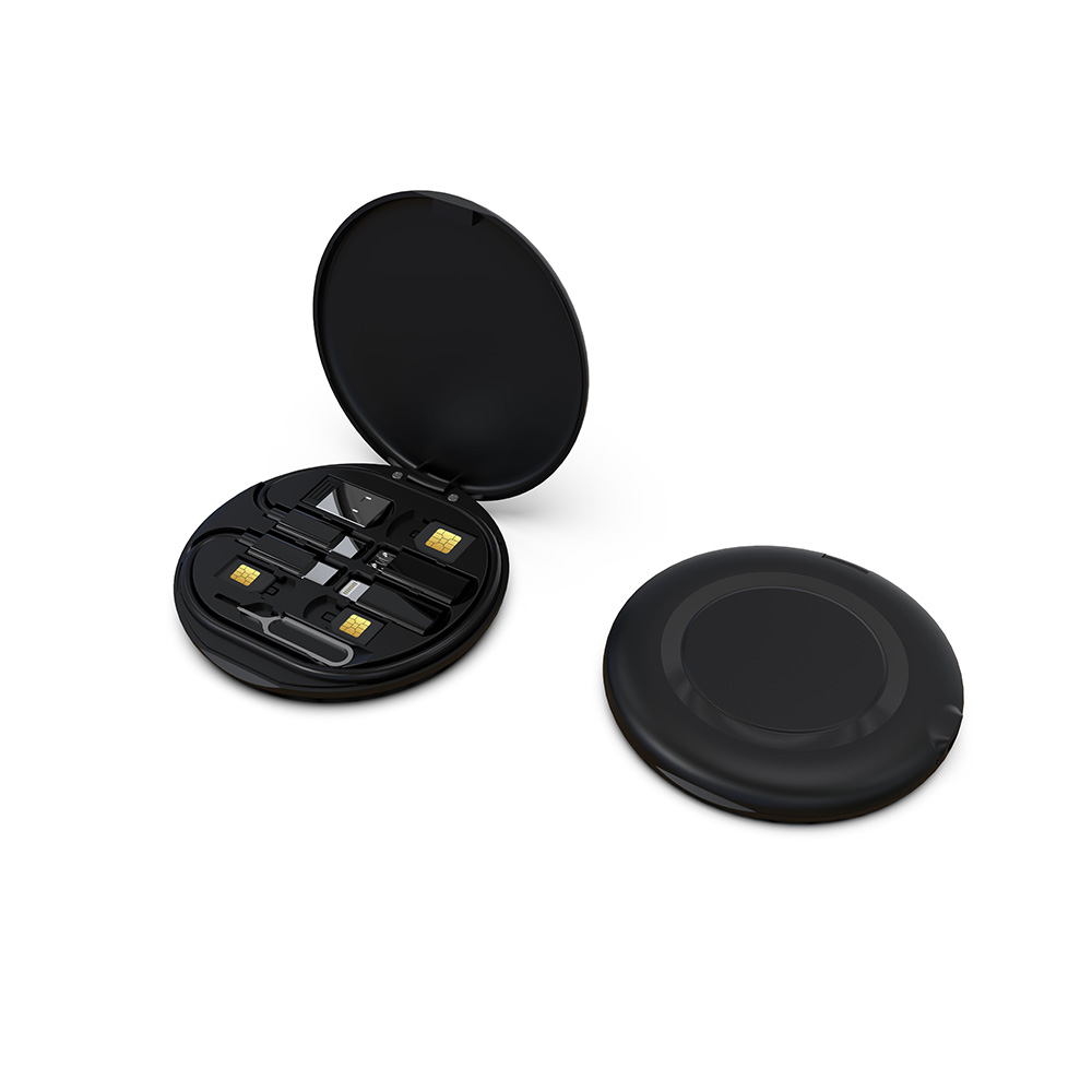 便携式多功能 15W 快速无线充电器，带收纳盒和 60W C-C 数据线 SIM 卡插槽，适合旅行使用 (MH-D9)