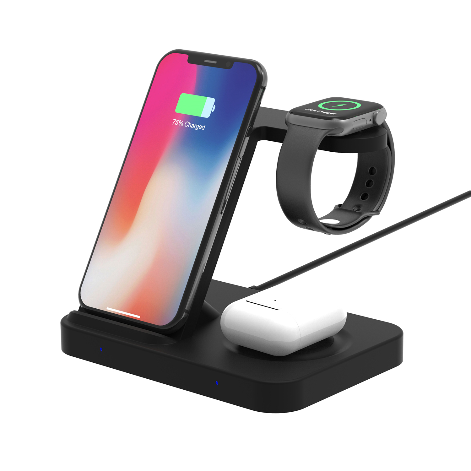 适用于 iPhone 和 AirPods Galaxy Buds 和所有 Apple Watch 系列的 4 合 1 快速无线充电支架，带额外 USB-A 输出充电功能 (MH-Q475B)