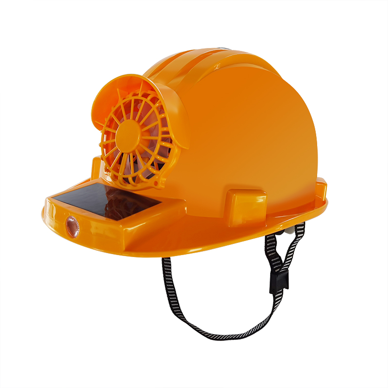 Polycrystalline solar panels safety hard hat Outdoor industrial use with fan and torch light