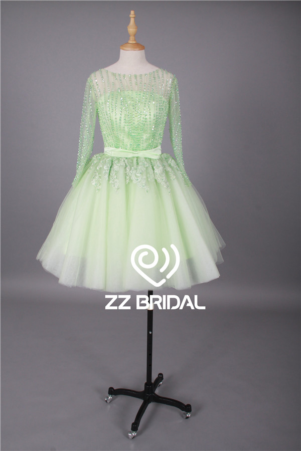 Chiny spódnica mini z długimi rękawami sequined zielone krótkie strój wieczorowy