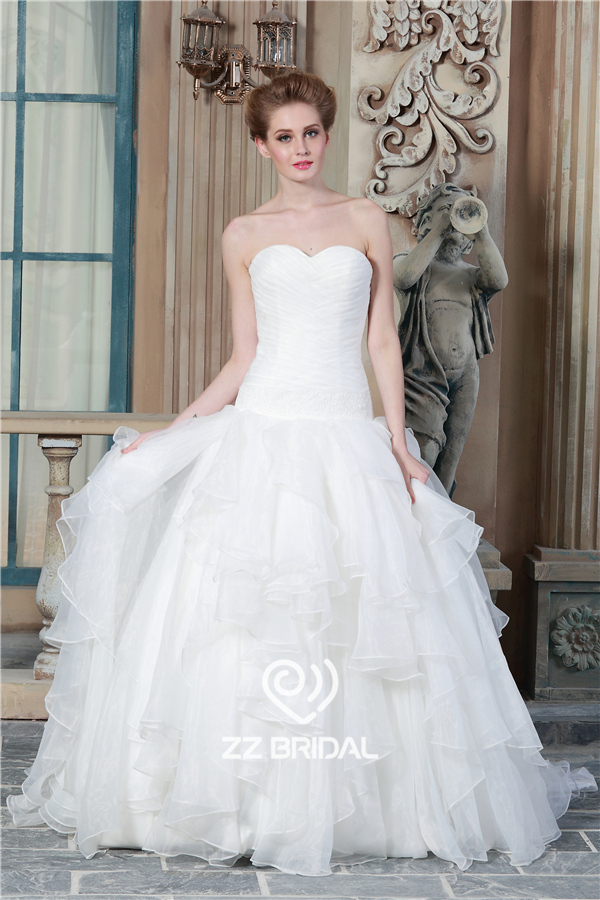 China top quality sweetheart neckline ruffled organza ball gown wedding gown