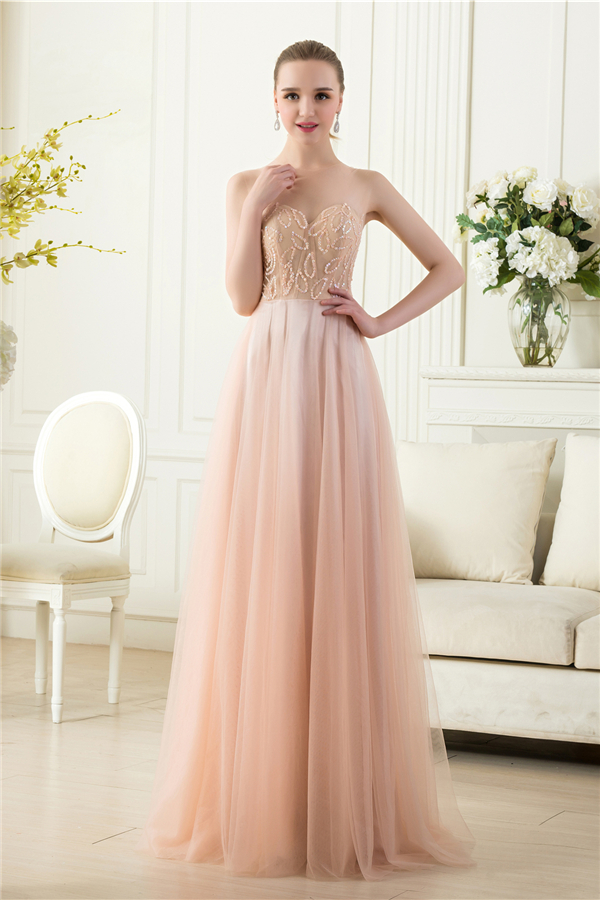 Elegant invisível frisado tule sem mangas até o chão nu longa noite fábrica do vestido