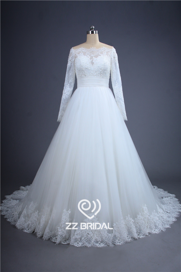 Eleganckie długie koralikami rękaw przejrzeć powrotem koronki na dole sukni ślubnej China