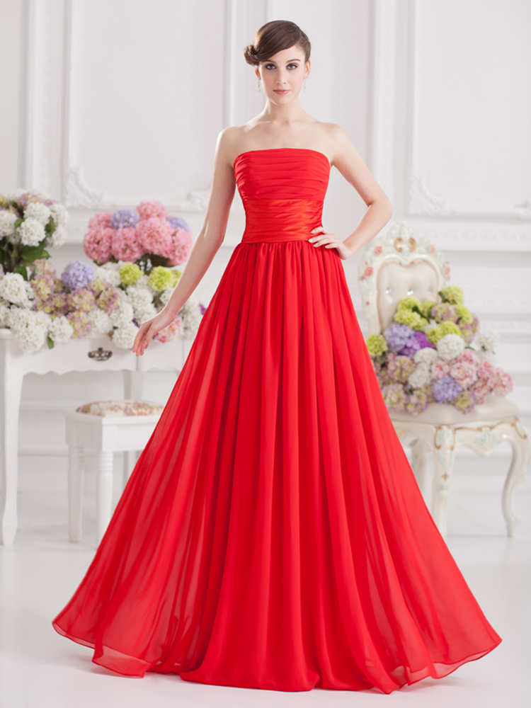 Elegant sleeveless red long chiffon evening dress