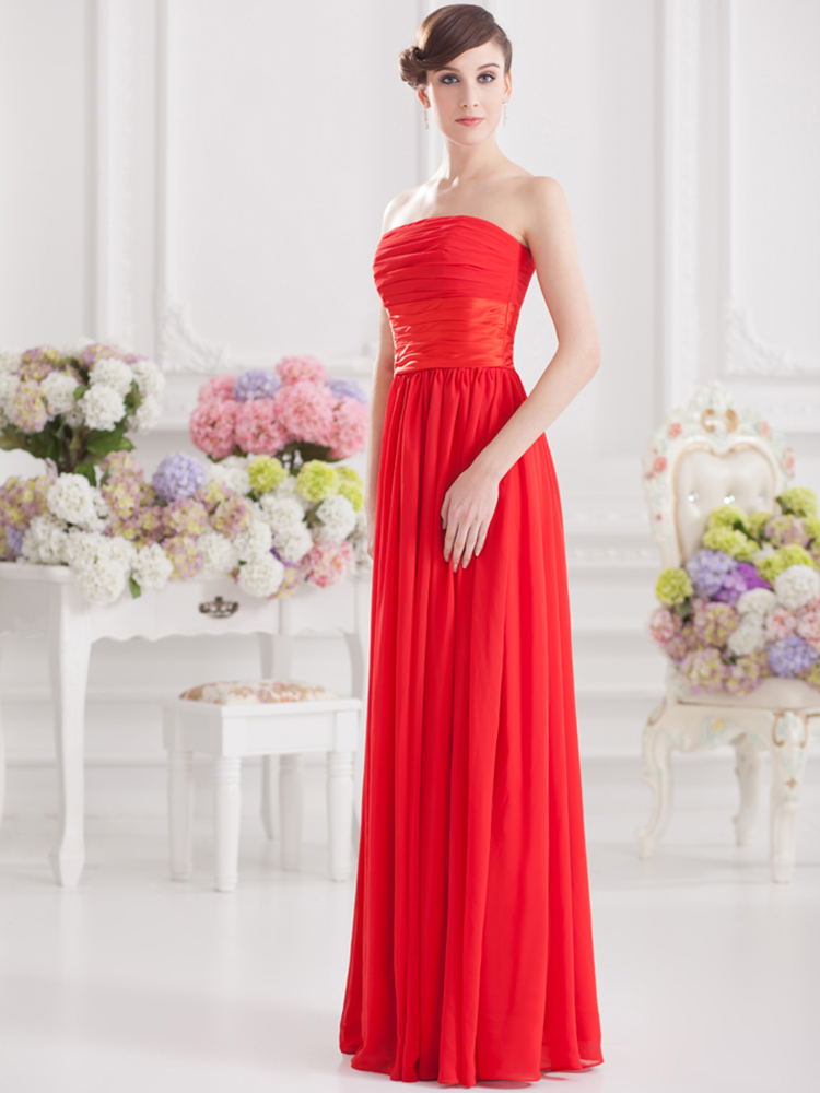 Elegant sleeveless red long chiffon evening dress