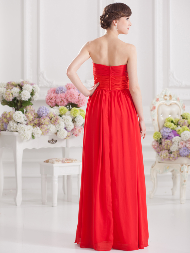 Elegant sleeveless red long chiffon evening dress