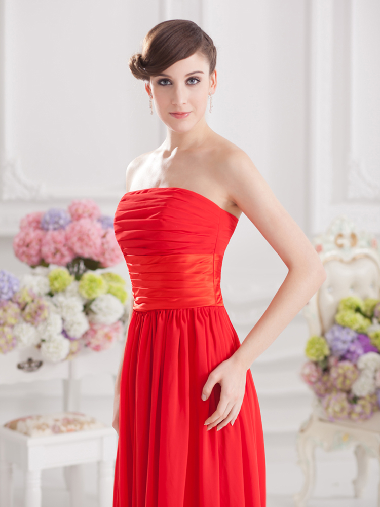 Elegant sleeveless red long chiffon evening dress