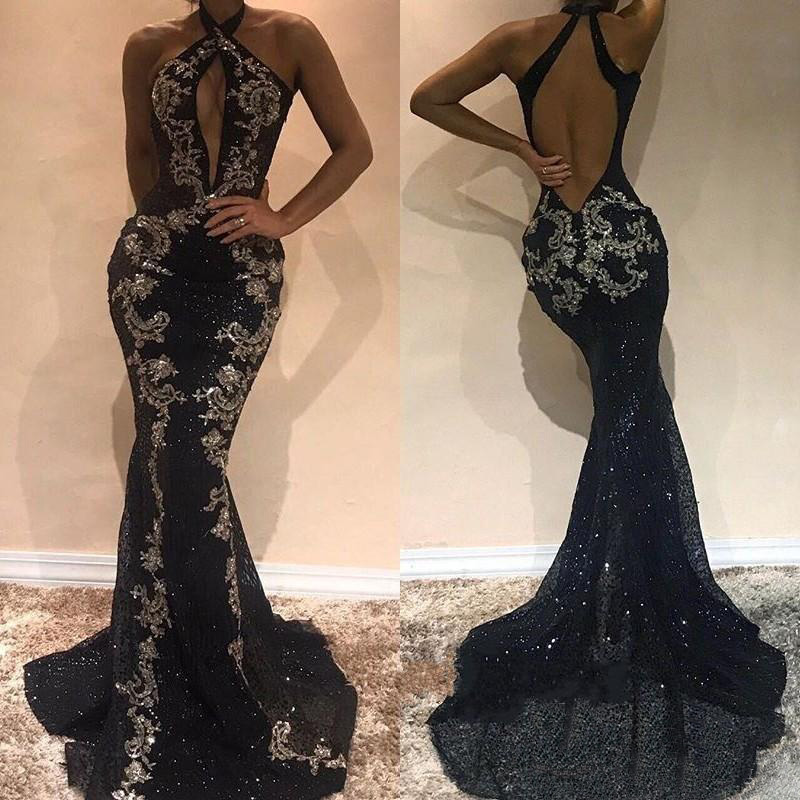 Até o chão vestido de noite sereia maxi formal festa prom vestidos preto