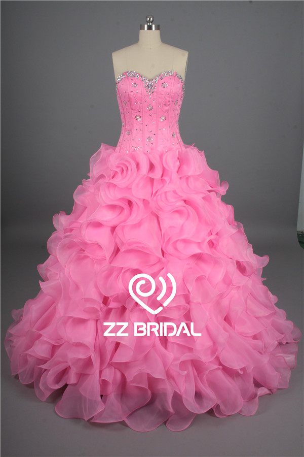 Dziewczyna sukienka dekolt kochanie organzy koralikami warstwowa sukienka dostawca różowy