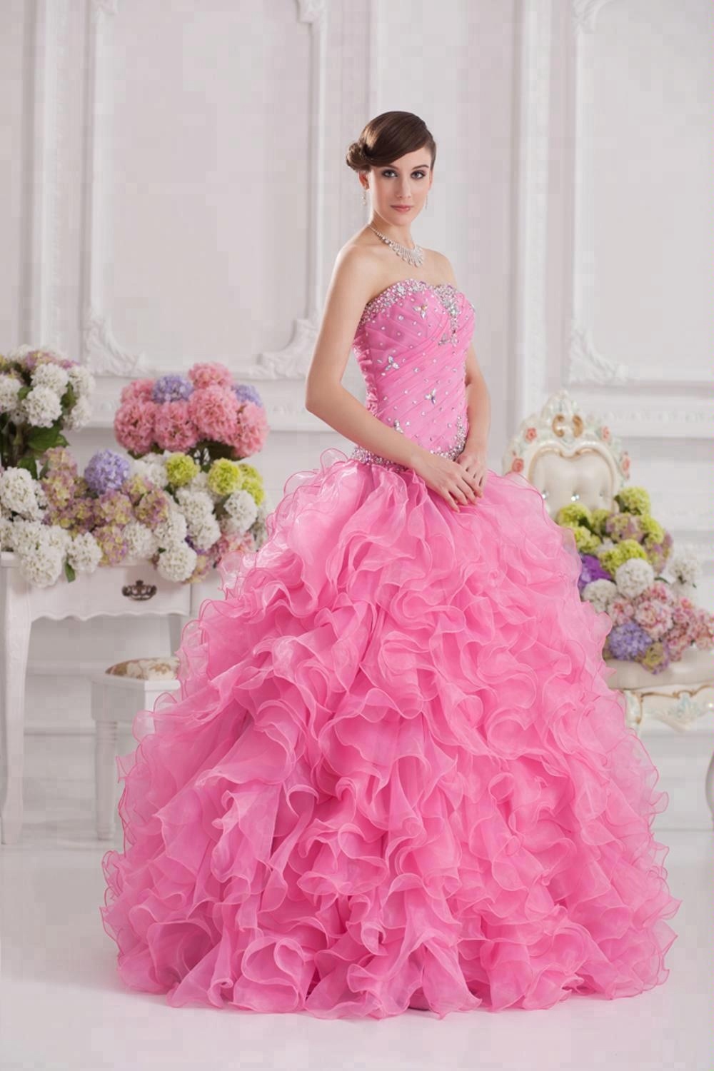 Ciężka Różowa Suknia Balowa Quinceanera