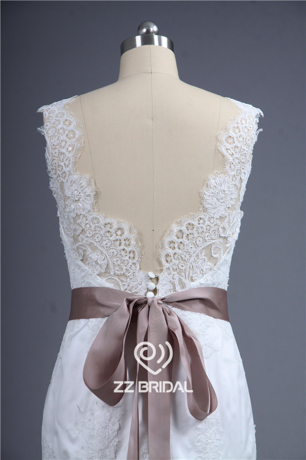 High custom made spaghetti strap with lace backless belt handmade flower mermaid wedding dress