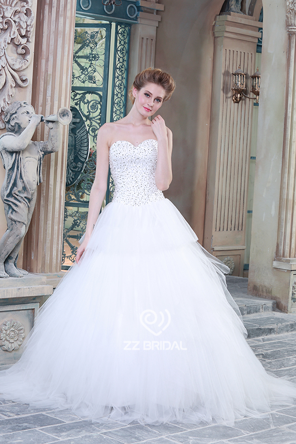 Luxuriöse herzförmiger Ausschnitt Tüll Pailletten geschichteten Hochzeitskleid 2015 Lieferant