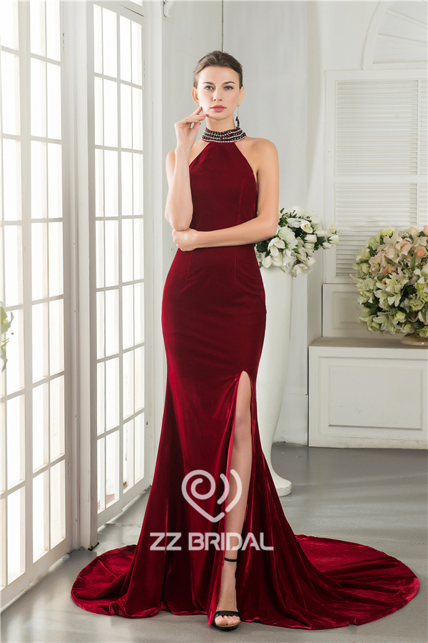 Podział stylu Mermaid Kantar łańcuch boczny powrotem burgund, długa suknia fabryki