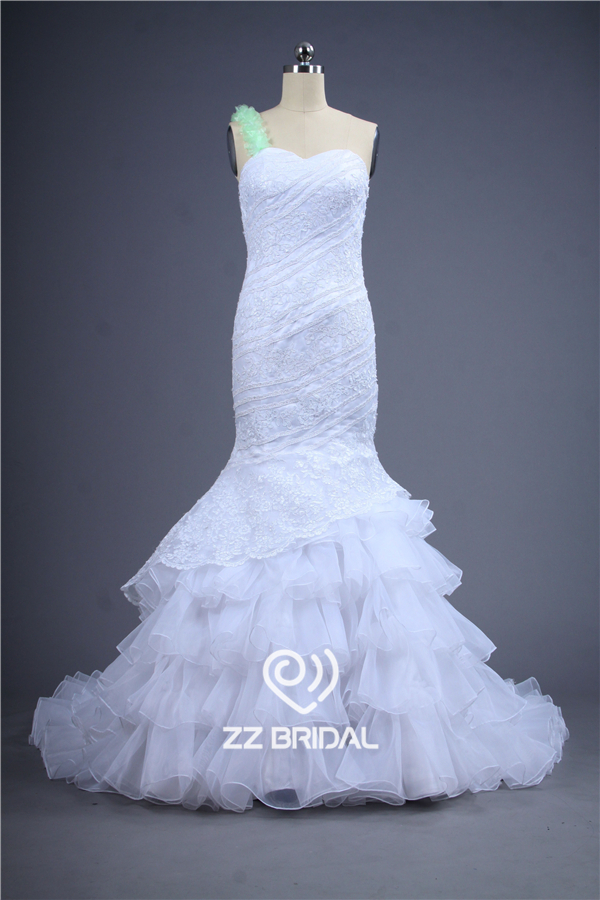 Новый зеленый ремень спагетти возлюбленной декольте аппликация кружевом русалка свадебное платье с поставщиком