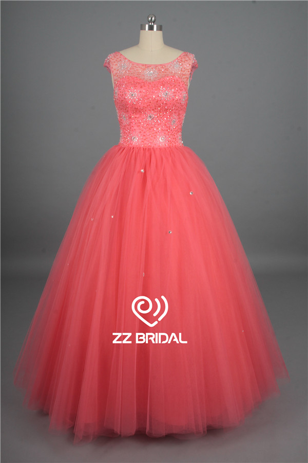 Nowy styl zroszony nakrętka rękawa miarka dekolt producent suknia balowa suknia wieczorowa