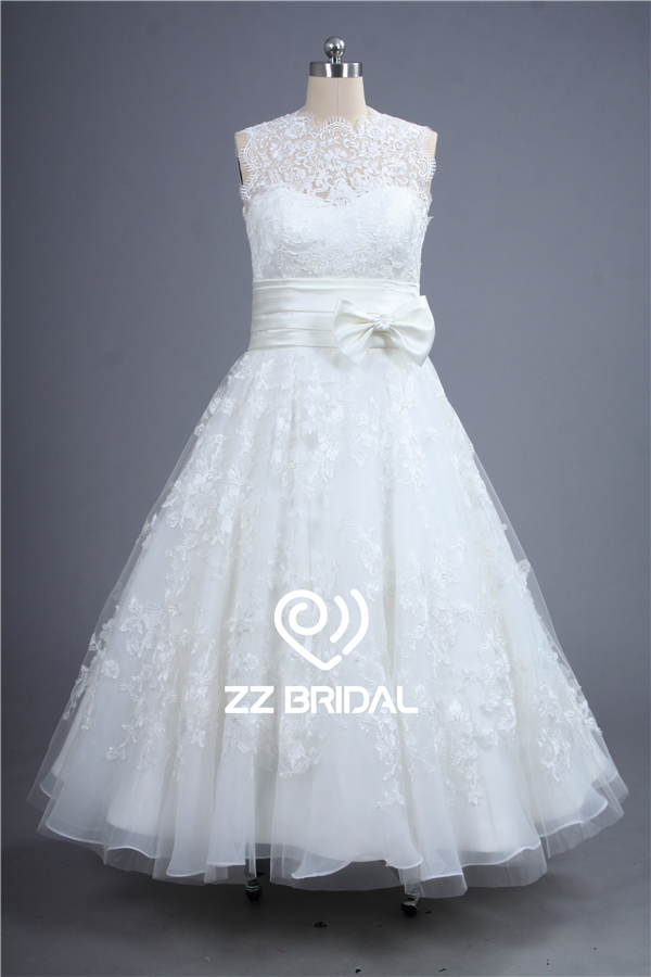 Nowy styl złudzenie wycofać się do linii suknię ślubną z koronki dostawcy bowknot